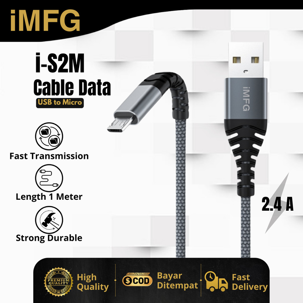 IMFG I-S2M Micro USB Data Cable 100 ซม. ชาร์จเร็ว 2.4A, เครื่องชาร์จที่มั่นคงและแข็งแรง