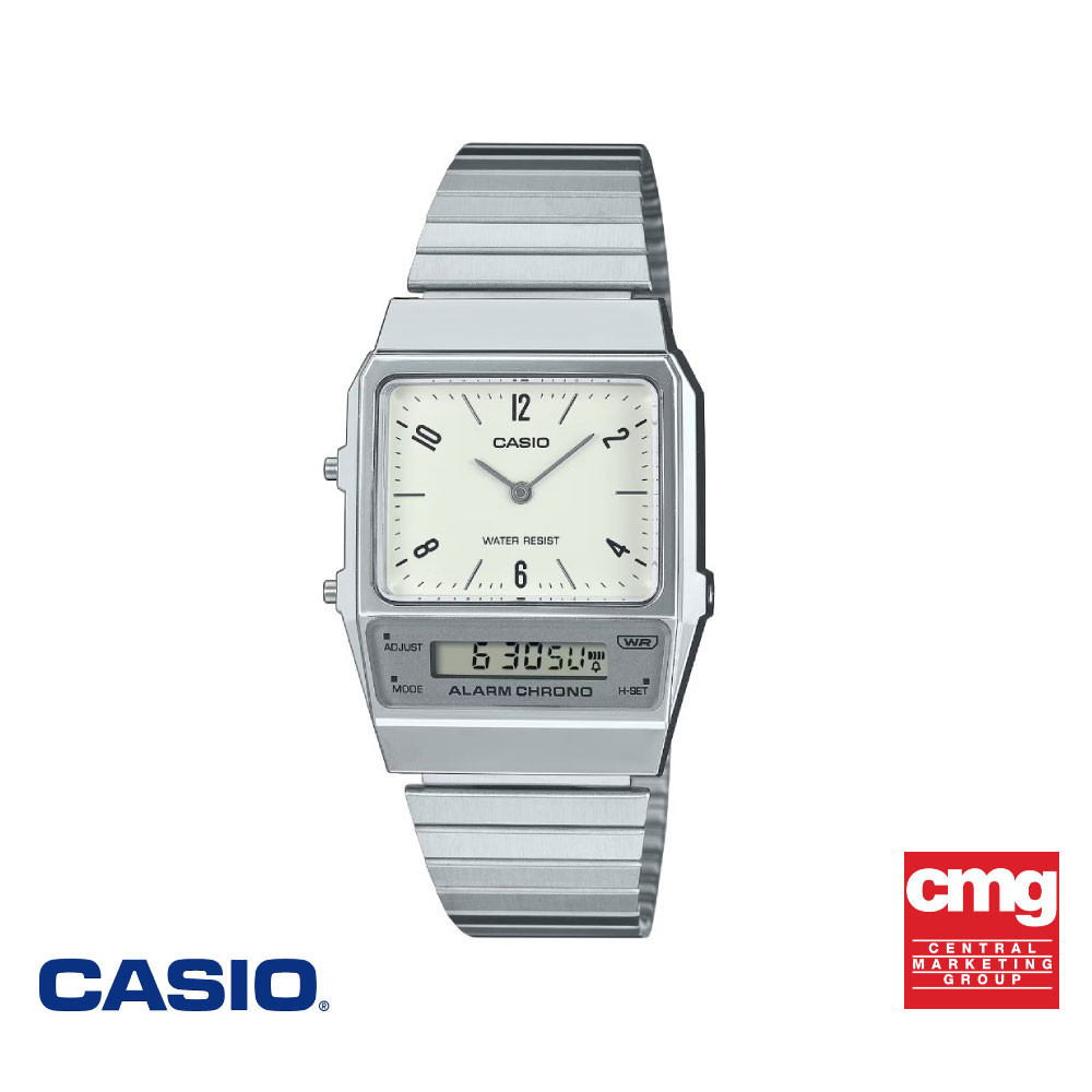 CASIO นาฬิกาข้อมือ รุ่น AQ-800E-7A2DF สายสเตนเลสสตีล สีขาว