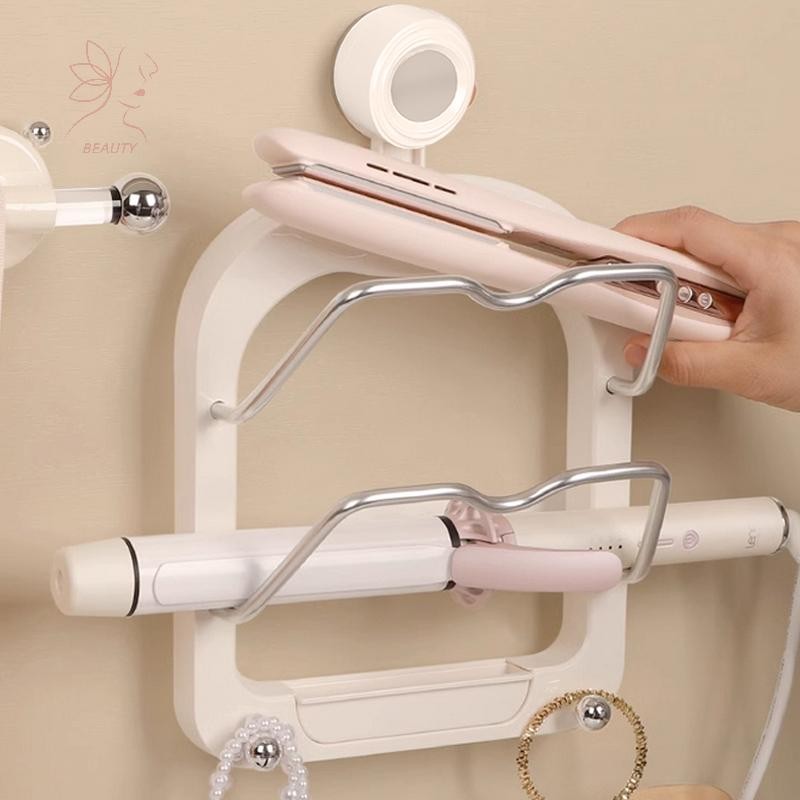 [maybeauty] ที่วางเครื่องเป่าผมติดผนังดูดถ้วย Curling Iron Holder เครื่องมือจัดแต่งทรงผม Organizer Multi-Functional Storage Rack {TH}