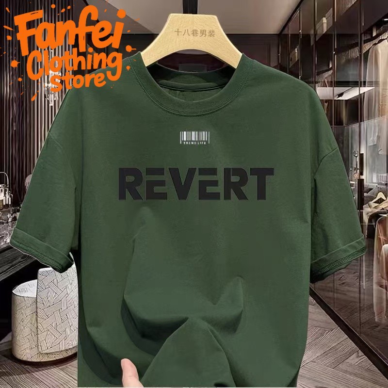 (จัดส่งตลอด 24 ชั่วโมง)Fanfei Clothing store เสื้อยืดดํา oversize cotton แฟชั่นย้อนยุค แขนสั้นคอกลมผู้ชาย