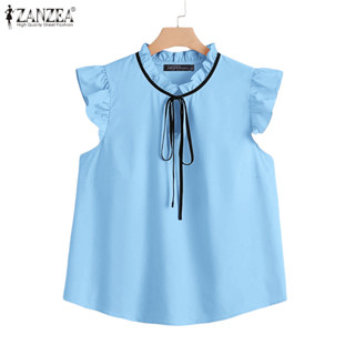 ZANZEA เสื้อเบลาส์แขนกุดคอ Ruffles ผู้หญิงเกาหลี