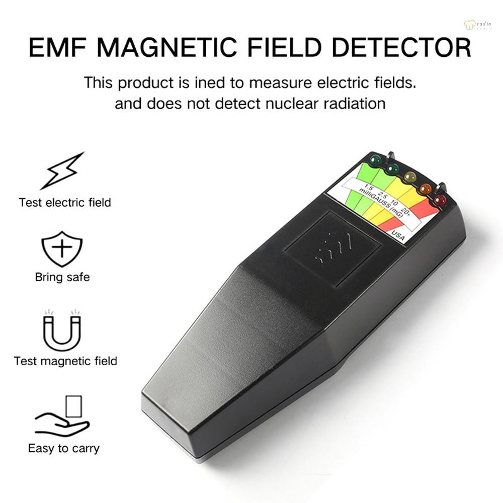 สนามแม่เหล็กไฟฟ้า EMF Gauss Meter เครื่องตรวจจับรังสีแบบพกพา EMF Magnetic Field Monitor 5 LED Gauss 