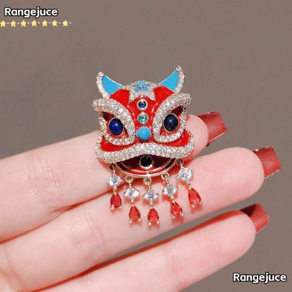 RANGEJUCE เข็มกลัดสิงโต, สีแดงสีส้มโลหะผสมสังกะสีใบเมเปิ้ลเข็มกลัด, Charming สไตล์จีน Lion Maple ใบ Multi-Functional Coat Pin Corsage Coat เสื้อกันหนาว
