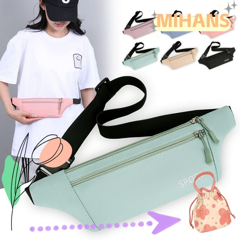 MIH กระเป๋าคาดเอวแบบสปอร์ต สีทึบ กันน้ํา พร้อมกระเป๋าโทรศัพท์บาง สําหรับวิ่งและฟิตเนส