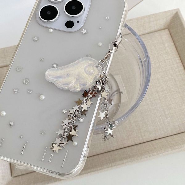 Steve Laser White Angel Wings Star Chain Y2K พวงกุญแจกระเป๋าจี้ตกแต่ง