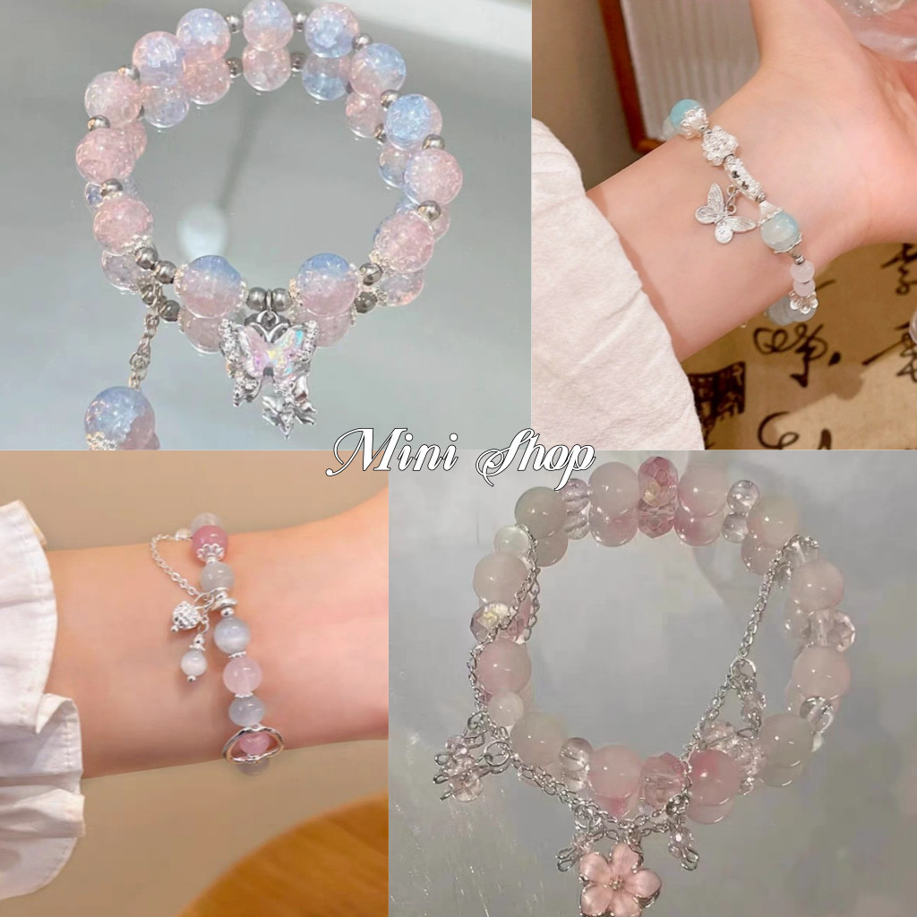 Mini shop🌸พร้อมส่ง🌸(BRL-6) กำไรข้อมือลูกปัดลายมัดย้อม สีพาสเทล ยางยืด