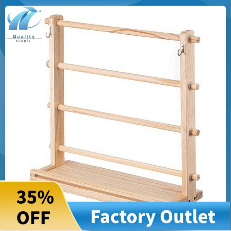 Superb 4 ชั้นไม้ริบบิ้น Rack Ribbon Spool Holder Storage ชั้นวางจอแสดงผล Craft Ribbon Stand สําหรับ 