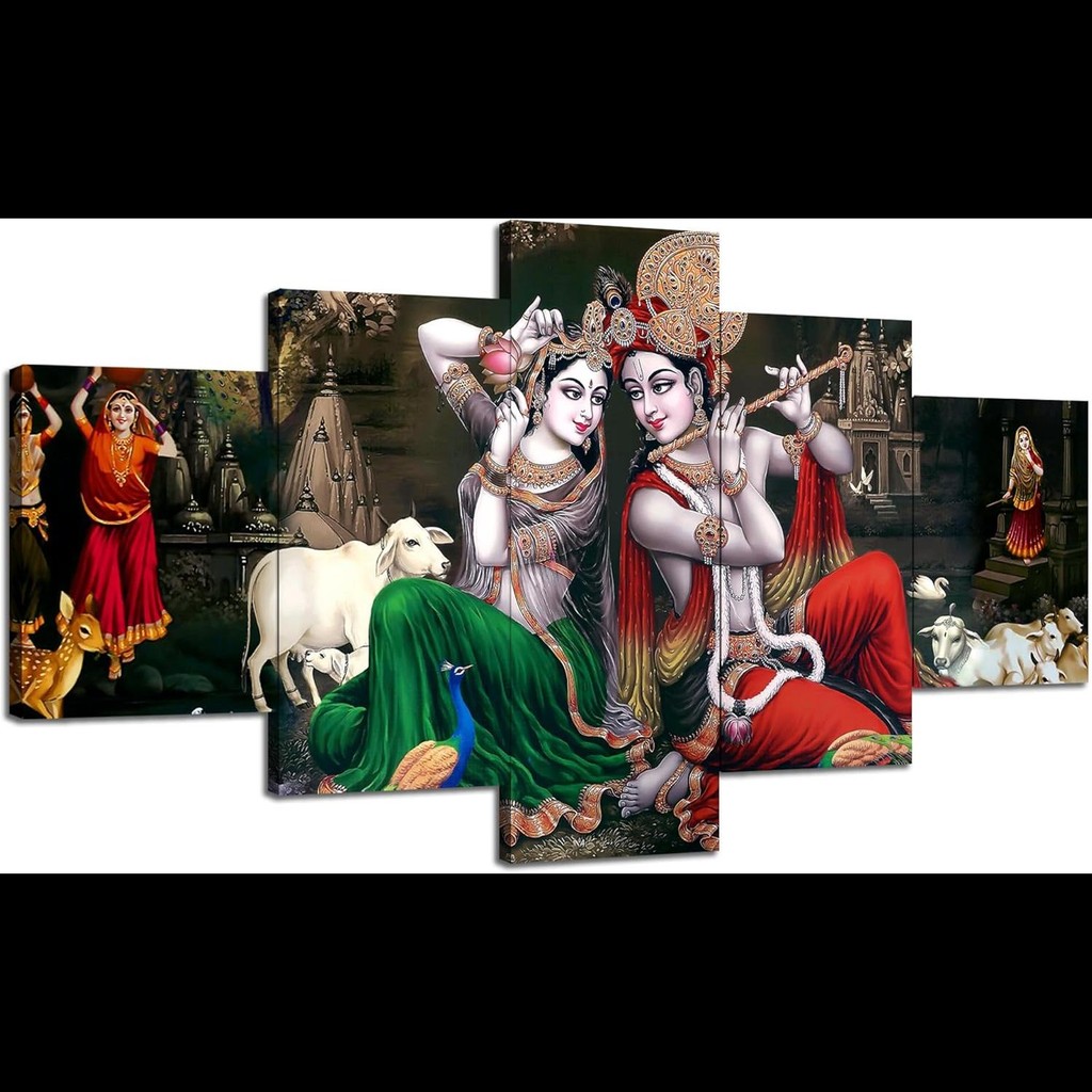 แผง Radha Krishna ผ้าใบ Wall Art Hino พระเจ้า Krishna ภาพวาดสําหรับห้องนั่งเล่นตกแต่งห้องนอน x นิ้ว