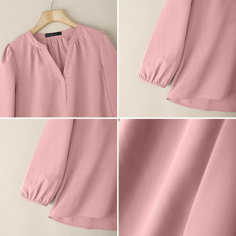 ZANZEA ใส่ ซานเซีย ผู้หญิงแฟชั่นเกาหลีลําลองคอวี3/4แขนโคมไฟแขนเสื้อท็อปส์ - รูปที่ 7