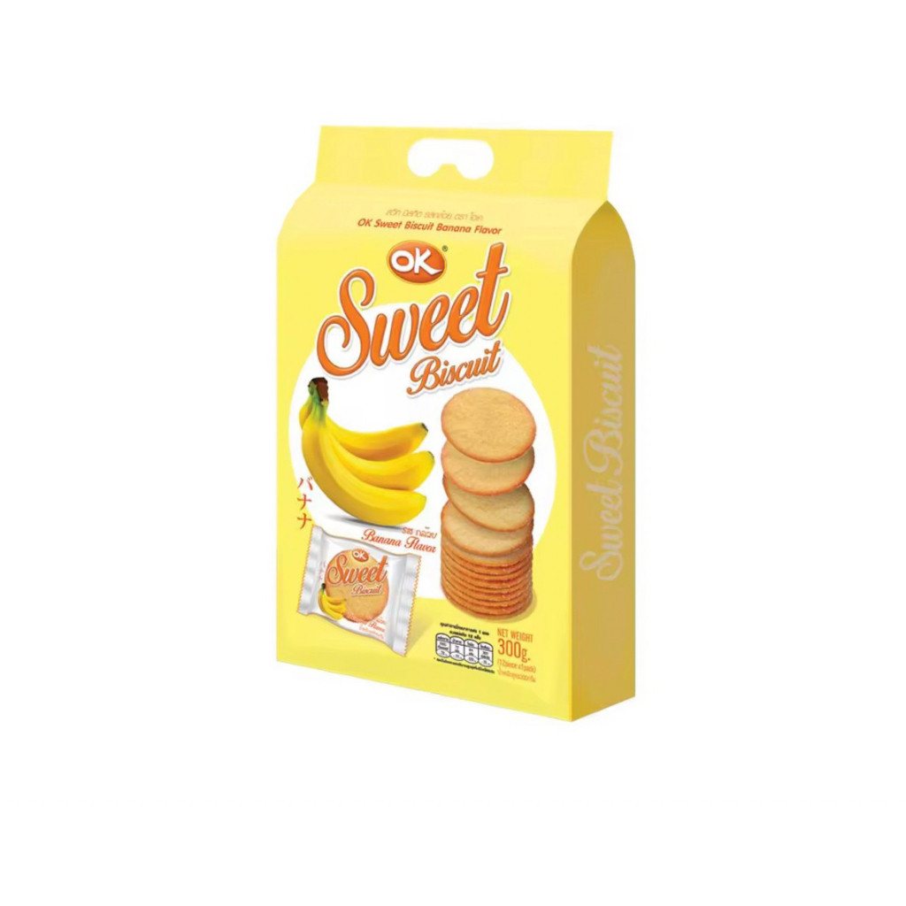 OK (โอเค) Sweet Biscuit บิ๊กวัน โอเค สวีท บิสกิต 25g. x 12 ซอง รสกล้วย สินค้าของใหม่ รับตรงจากโรงงานไม่ผ่านคนกลาง