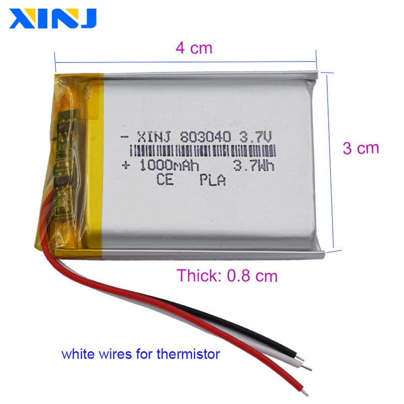 3.7V 1000mAh 3.7Wh Li-Polymer Lipo Rechargeable Li Lithium Battery 3-Wires NTC Thermistor803040 For 