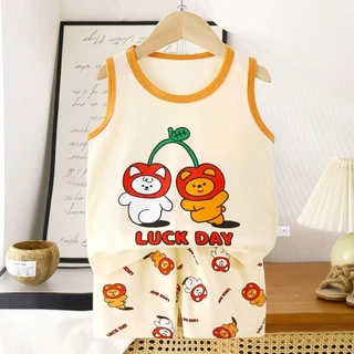 [ชุดเช็ทเสื้อกล้ามเด็ก] เสื้อกล้าม+กางเกงขาสั้น Size73-130 3เดือน-6ปี ผ้าCotton ใส่สบาย ผ้านิ่ม ระบายอากาศ