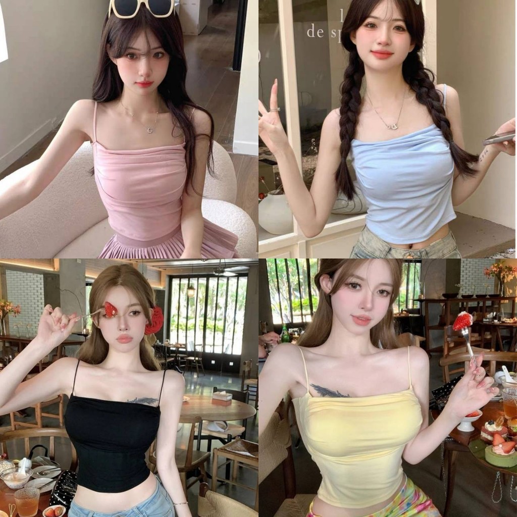 Cilset🛒พร้อมส่ง🎀 เสื้อสายเดี่ยว สีพาสเทล มีฟองรน้ำ ยืดพอดีตัว ใส่สบาย เรียบง่าย สไตล์ลำลอง สีพื้น /FY7274 - รูปที่ 7