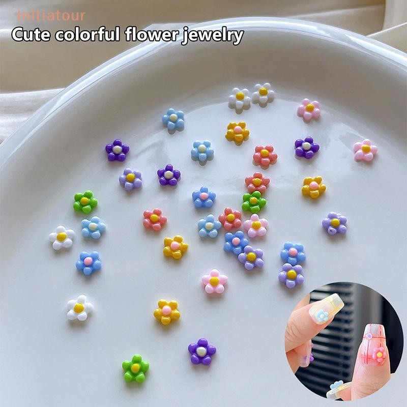 [Initiatour] 50 ชิ้นดอกไม้ขนาดเล็กเล็บ Ch 3D เรซิ่น 5 กลีบ Rhinestones ตกแต่งเล็บ Kawaii อุปกรณ์เสริมเล็บ DIY