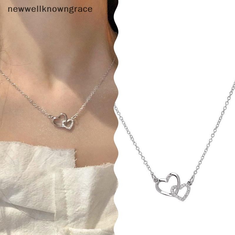 Nwth เกาหลีสไตล์แฟชั่น Clavicle Chain สําหรับผู้หญิงคู่หัวใจ Zircon Choker สร้อยคอ Vintage คอ Simple Party เครื่องประดับของขวัญ GR