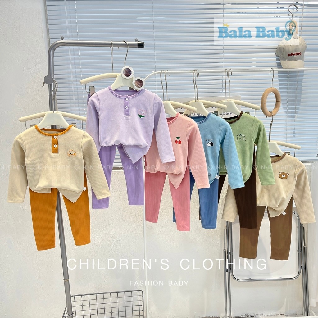 ชุดนอนเด็ก ชุดนอนผ้าร่อง เสื้อแขนยาว+กางเกงขายาว ชุดเซท 2 ชิ้น CXT28