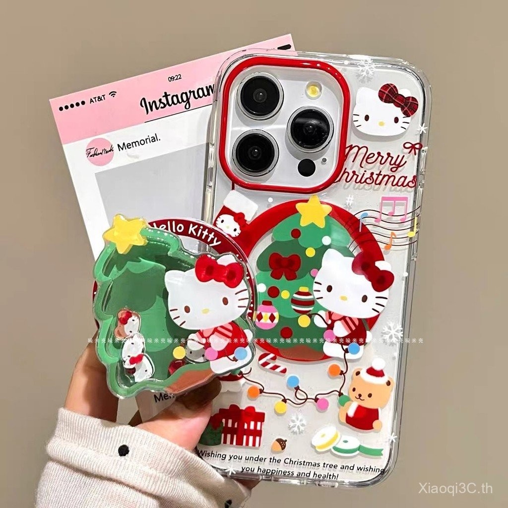 เคสโทรศัพท์สำหรับ iPhone 7 8 x XS XR xsmax 11 12 13 14 15 16 Pro Max PLUS ต้นคริสต์มาส ktcat โยกตัวยึดแม่เหล็กหุ้มทั้งเครื่องกันกระแทกเคสนิ่มเคสป้องกัน yzwy