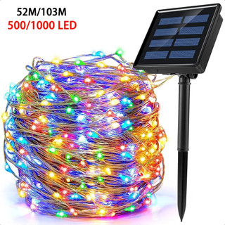 [ในสต็อก] 32m/22m/12m/7m ไฟพลังงานแสงอาทิตย์ LED Fairy String ไฟกันน้ํา 8 โหมดแสงไฟสตริงสําหรับลานสวนต้นไม้งานแต่งงานตกแต่งปีใหม่ของขวัญคริสต์มาส