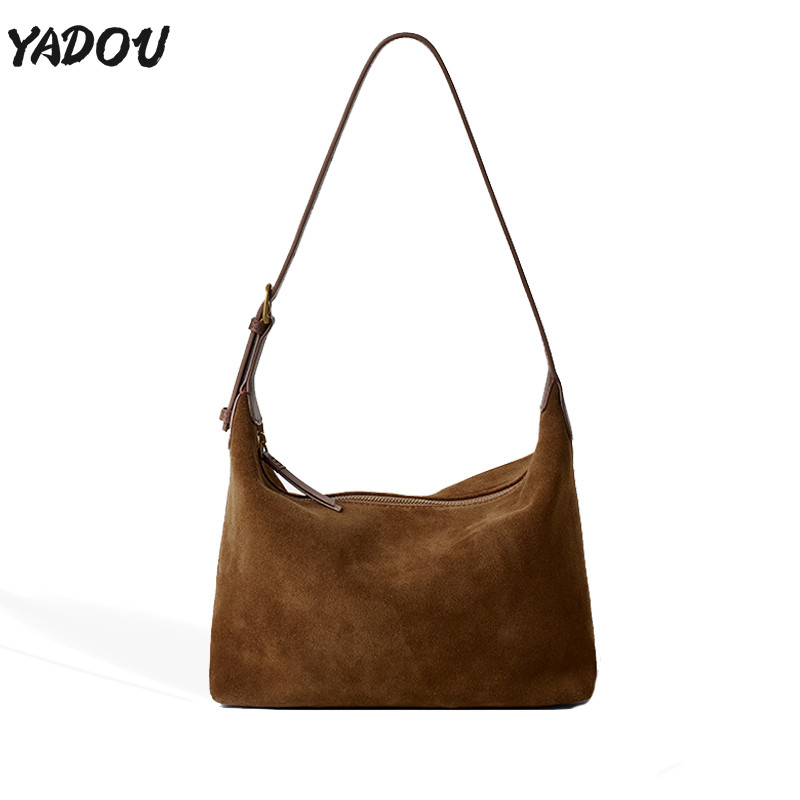 YADOU กระเป๋าหนังกลับ กระเป๋าใต้วงแขนสไตล์มินิมอลหนังกลับย้อนยุคเกาหลี กระเป๋าสะพายอเนกประสงค์สไตล์ Ins