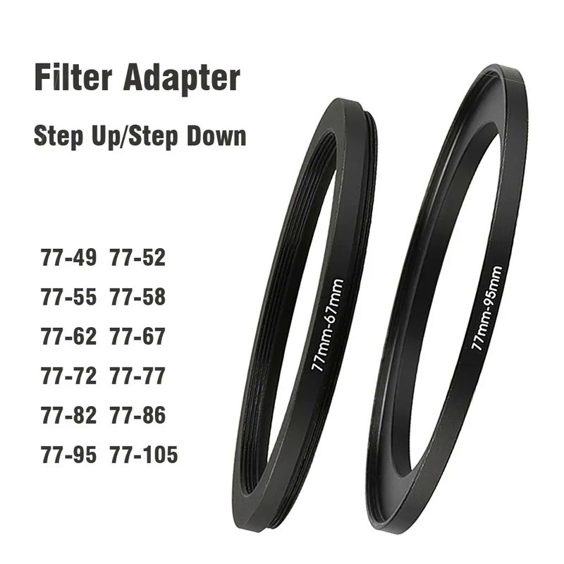 Camera Lens Filter Adapter Ring Step Up / Down Ring Metal 77 mm - 52 55 58 62 67 72 82 86 95 105 mm 