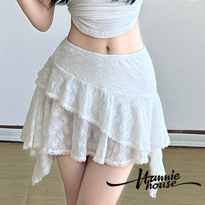 Hanie House- กระโปรงมินิฤดูร้อนลายดอกไม้เอวสูงสําหรับผู้หญิง