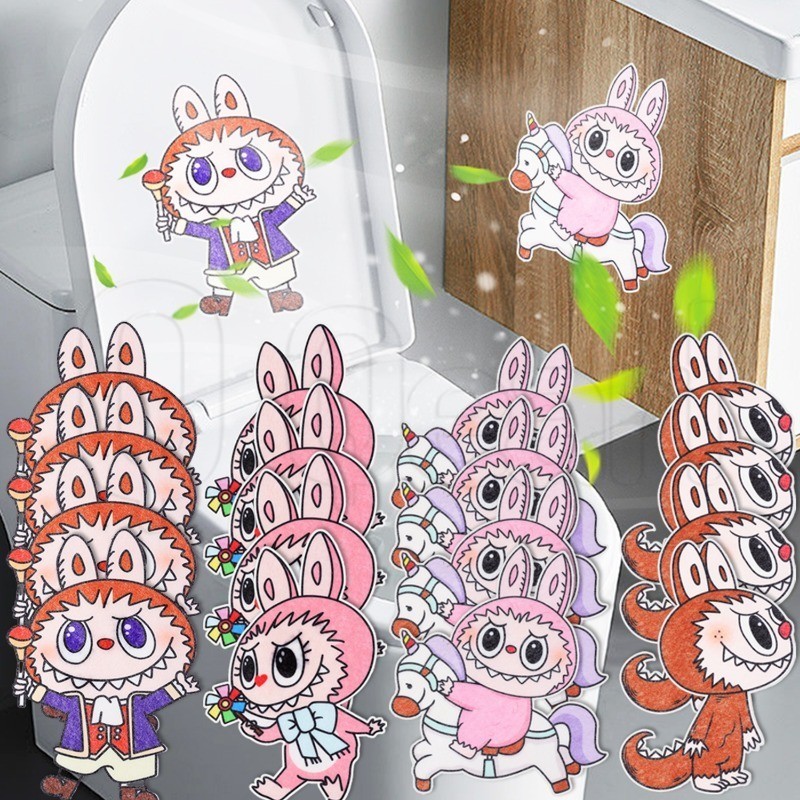 Labubu แผ่นดับกลิ่นชักโครก - แผ่นวางกันกลิ่นห้องน้ํา - สติ๊กเกอร์หอมแบบมีกาวในตัว - กระดาษสักหลาดกลิ่นหอม - สติ๊กเกอร์ติดอากาศสดชื่น - สําหรับห้องน้ํา, ตู้แก้ว, ตู้เ