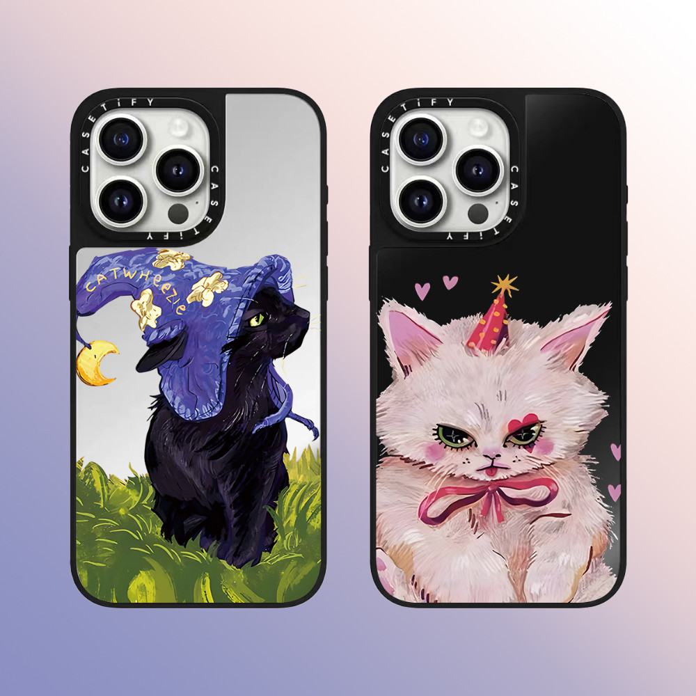 Casetify Clown Wizard Cat กระจกคุณภาพสูงเคสโทรศัพท์เหมาะสําหรับ iPhone 16promax 16pro 16 plus 15 promax 14 promax 15 pro 14 pro 13 pro 12 แฟชั่น Anti Drop Hard Case