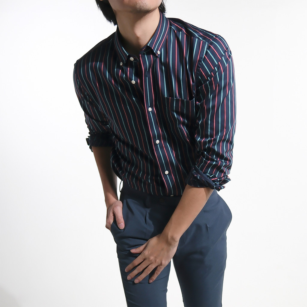 era-won Premium Quality เสื้อเชิ้ต คอปก Dress shirt Regular Shirt แขนยาว สี Disco Blue