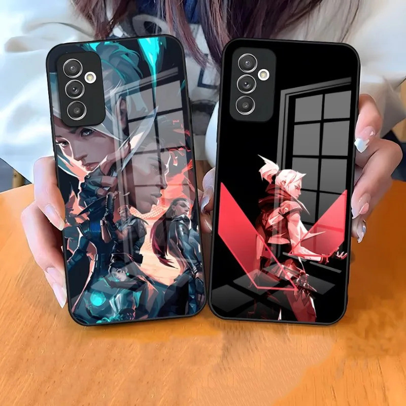 เกมร้อน Valorant เคสโทรศัพท์สําหรับ Samsung Galaxy S20 S21 S22 S23 S24 S23FE S24FE Ultra Plus M35 M52 M53 M54 M55 หรูหรากระจกนิรภัยฝาครอบ