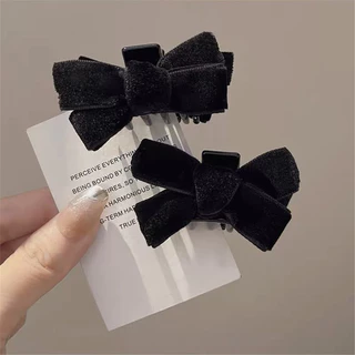 กํามะหยี่สีดํา Bowknot Side Bangs Hairpins สาวหวานหักคว้าคลิป Hairwear อุปกรณ์เสริม 2 ชิ้น