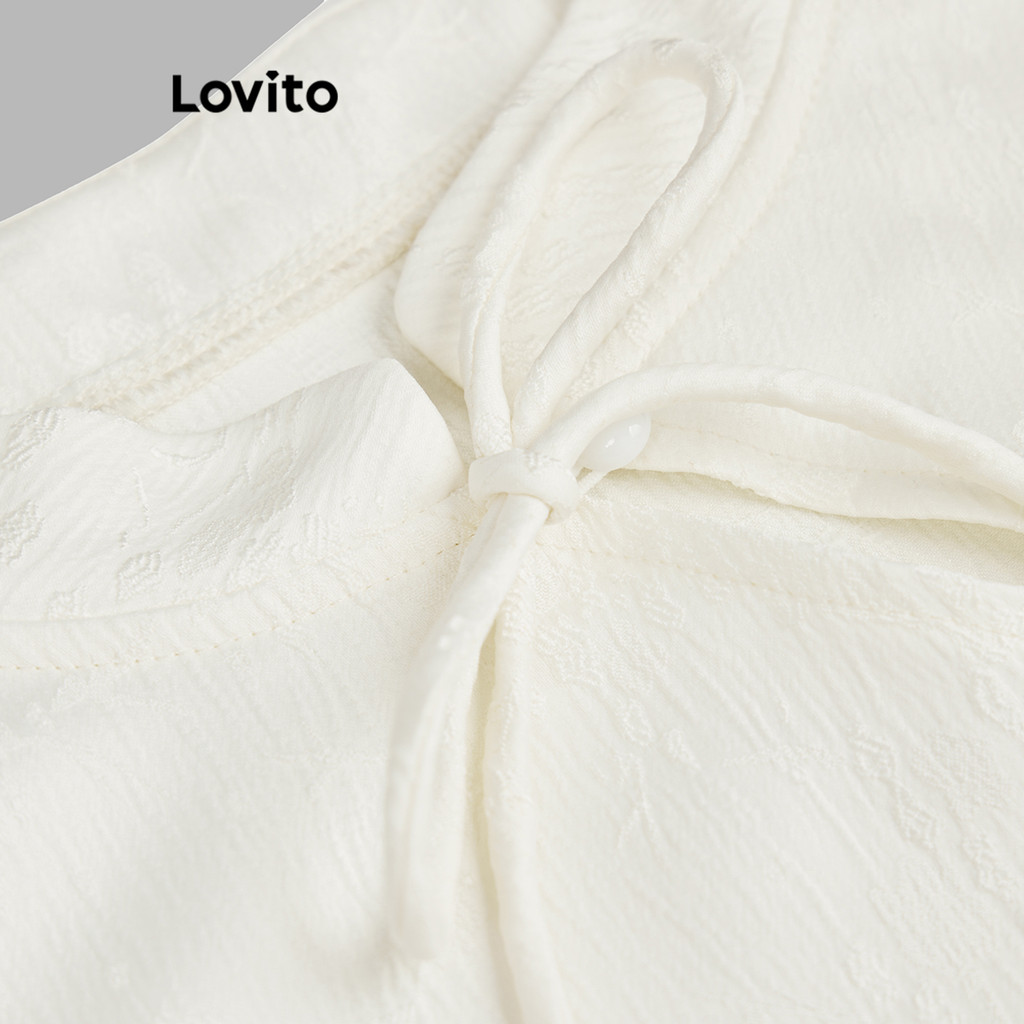 Lovito เสื้อเบลาส์ มีกระดุม เรียบๆ สไตล์ลำลอง สำหรับผู้หญิง L110AD545 - รูปที่ 4