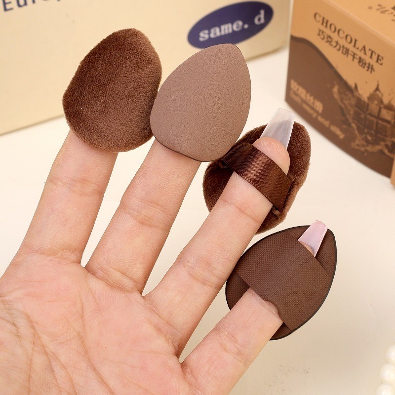 6ชิ้น/เซ็ตช็อคโกแลตคุกกี้เครื่องสําอางพัฟชุด-ฟองน้ําปลายนิ้วแห้งและเปียกนุ่ม-แบบพกพาไม่กินผงเครื่องมือแต่งหน้า - รูปที่ 6