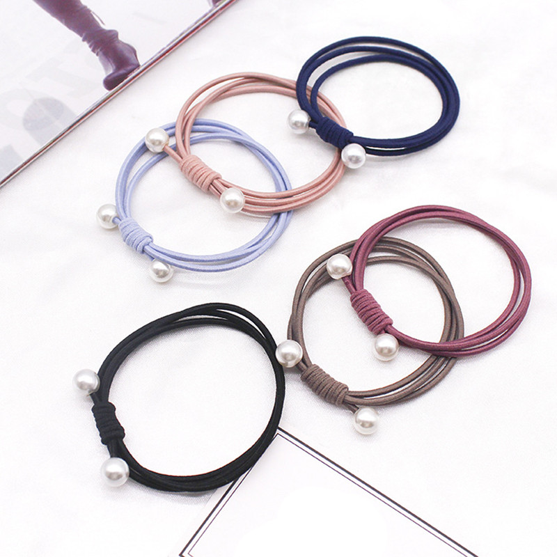 [จัดส่งภายในประเทศ]1pc Simple Knotted Pearls Hair Ties ผู้ถือหางม้ายางรัดผู้หญิง Scrunchies