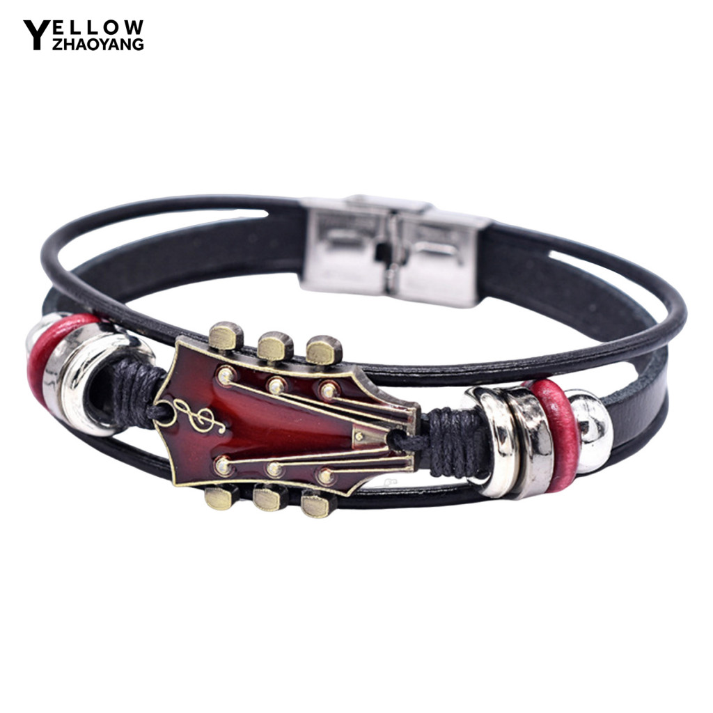 คนรักเพลงสร้อยข้อมือกีต้าร์ข้อมือสร้อยข้อมือวินเทจพังก์สไตล์ถักสร้อยข้อมือกีต้าร์ปรับหนัง มารยาท ข้อมือเครื่องประดับสําหรับผู้ชายและผู้หญิงแฮนด์เมดย้อนยุคกระด - รูปที่ 7