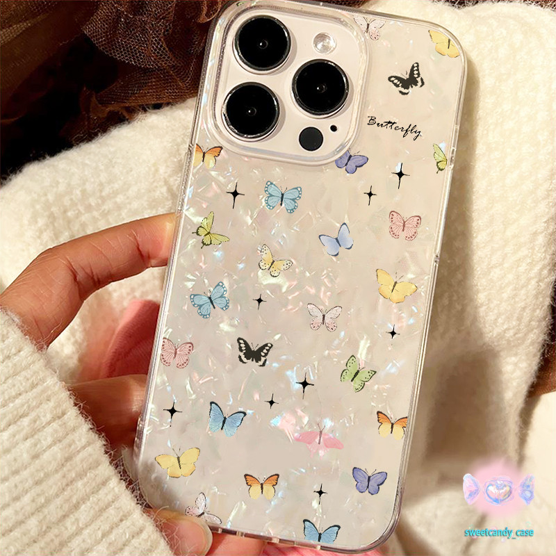 เคสแข็งคุณภาพเงางาม ผีเสื้อแฟชั่น เคสไอโฟน11 for iphone13 14 12 15 11 16 Pro Max 7Plus 8Plus SE XS Max X XR เคสไอโฟน13