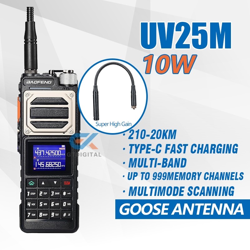UV-25M  Long Range Six-Band AM Two Way Radio 10W Type-C Charging Upgrade UV5R