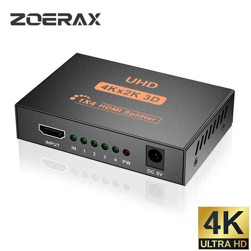 Zoerax 4K HDMI Splitter Adapter 1x2/1x4 Mini HDMI จําหน่ายเครื่องขยายเสียงสําหรับ Dual Monitors, PS3, Xbox, PC, HDTV