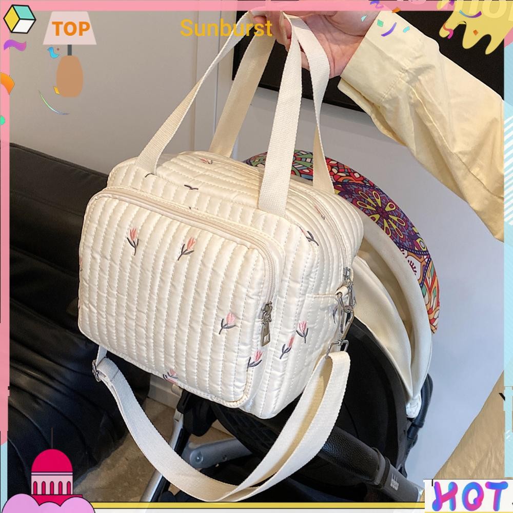 Flower Quilted Baby Nappy Bag Travel Diaper Tote Crossbody Maternity Bag [Sunburst11.th]