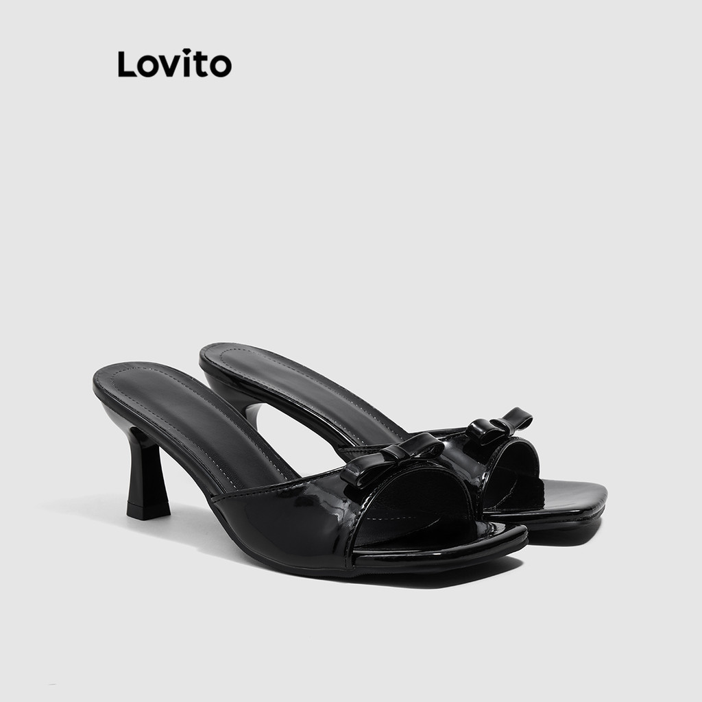 (Lovito Refine) ส้นหนังสิทธิบัตรโบว์ธรรมดาสบาย ๆ สำหรับผู้หญิง LFA42101