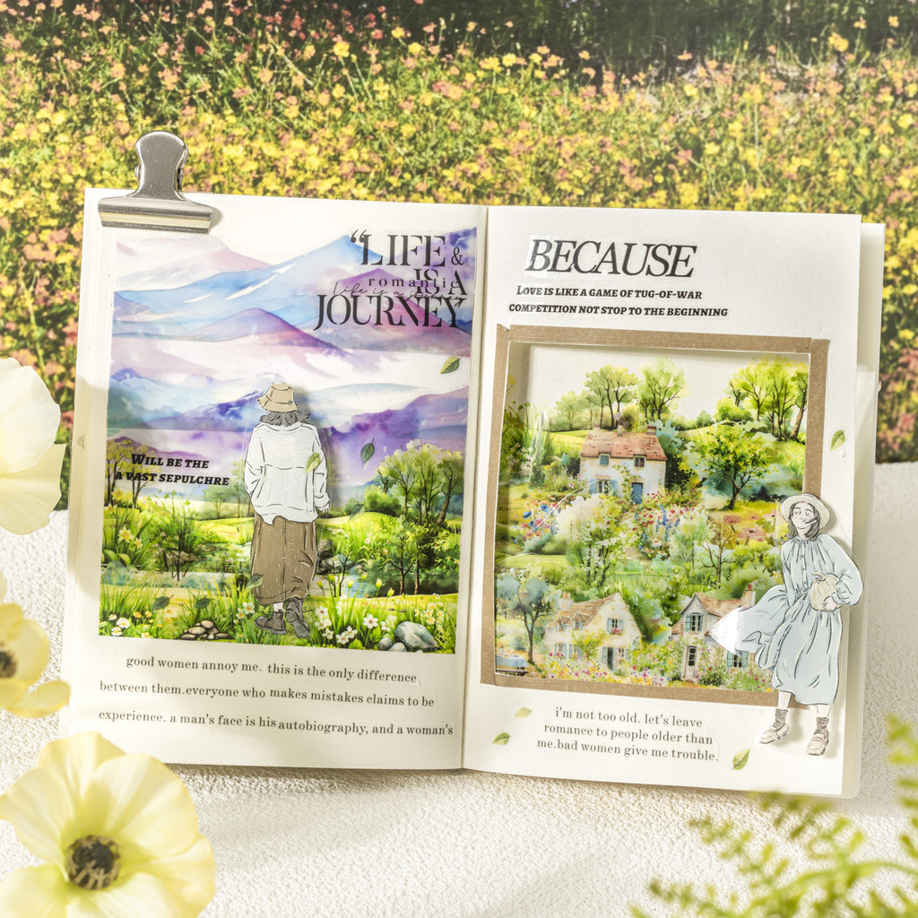 Jianwu 40 มม.* 200 ซม.สวนไม้ Series Vintage ดอกไม้ภูมิทัศน์ PET เทป Creative DIY Journal Collage เครื่องเขียน