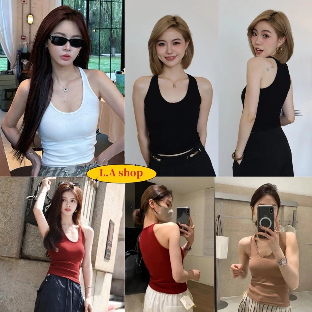 L.A Shop★สไตล์ใหม่★เสื้อกล้าม มีฟองน้ำ ผ้าร่องเล็กฟิลคาวาอี้ สีพื้นยืดกำลังดี "FY298"
