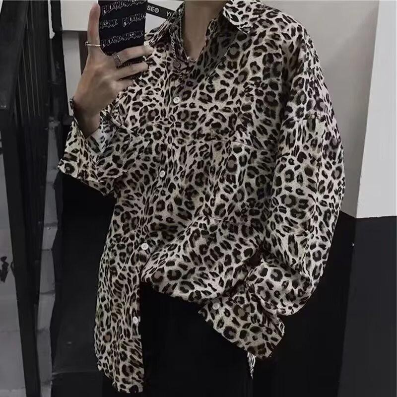 MNO.9 Shirt 672 เสื้อเชิ้ตผู้ชาย ทรงSlim ลายเสือ เสื้อคลุมแขนยาว มีกระเป๋าหน้าลำลอง วินเทจ Man Clothing