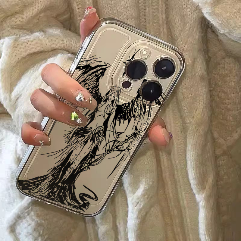 INS สไตล์ Space Angel สาวโปร่งใสเคสโทรศัพท์สําหรับ iPhone 16E 16 15 14 13 11 12 Pro Max XS XR X 7 8 Plus SE 2 ฝาครอบ