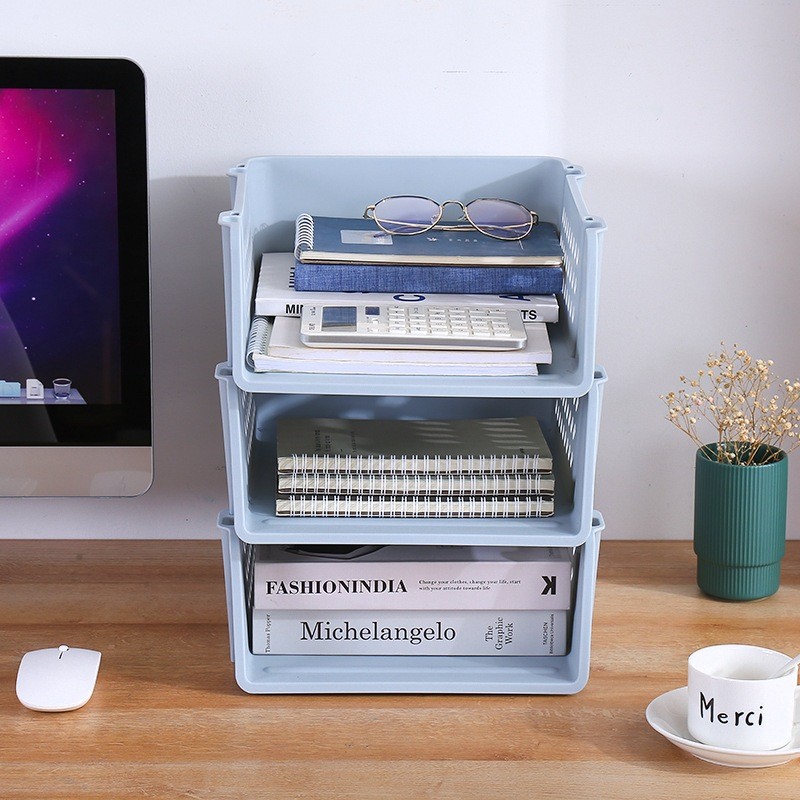 ชั้นวางของสำนักงาน Desktop วัสดุพลาสติกออกแบบซ้อนทับเก็บไฟล์ A4