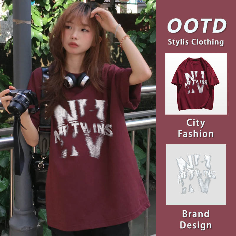 สไตล์สาวเกาหลี สวมใส่สบาย สไตล์วินเทจ oversize alphabettshirt YG329