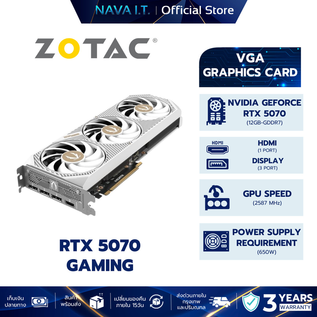 VGA การ์์ดจอ ZOTAC GAMING RTX 5070 AMP WHITE EDITION