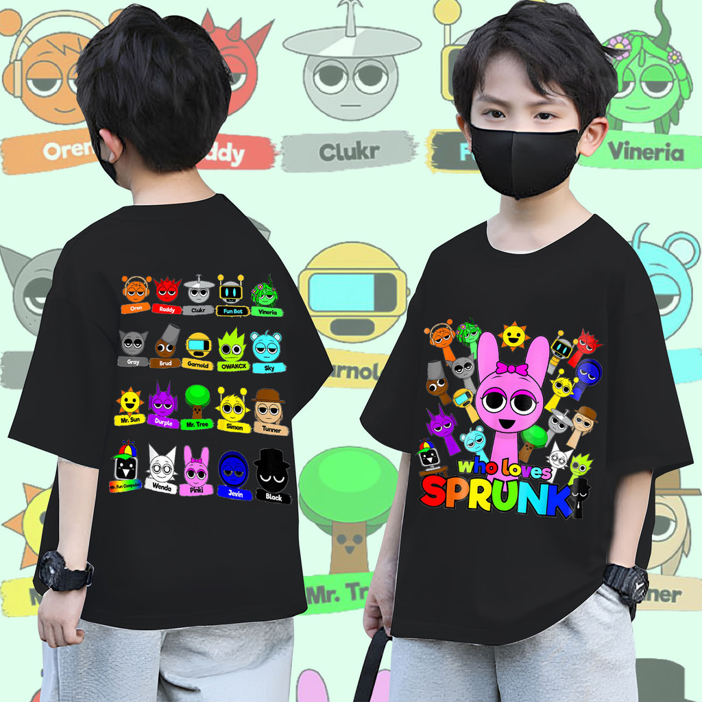 เสื้อยืดเด็ก SPRUNKI INCREDIBOX 90cm-150cm เสื้อผ้าเสื้อผ้าทั้งหมด ฟรีชื่อ CHILDRENS T-SHIRT เสื้อยืดเกม