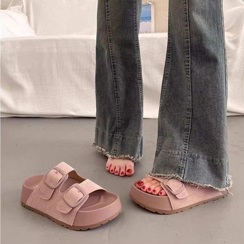 สวย One-word Birkenstock รองเท้าแตะหนารองเท้าแตะผู้หญิงฤดูร้อนสวมใส่ด้านนอกความรู้สึกระดับไฮเอนด์ 2025 สไตล์ใหม่ออกนอกบ้านกับกระโปรงรองเท้าแตะ