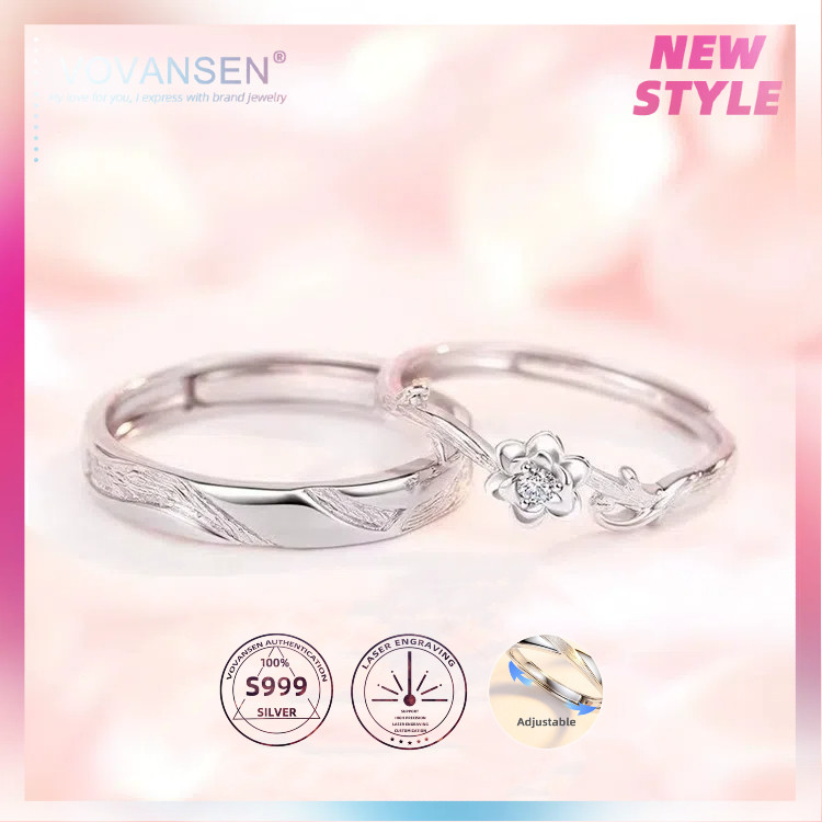 25505-3 VOVANSEN 100% S999 แหวนเงินคู่ปรับ,S999 cincin,ที่กําหนดเองเลเซอร์แกะสลักแหวน Jewelleryเครื่