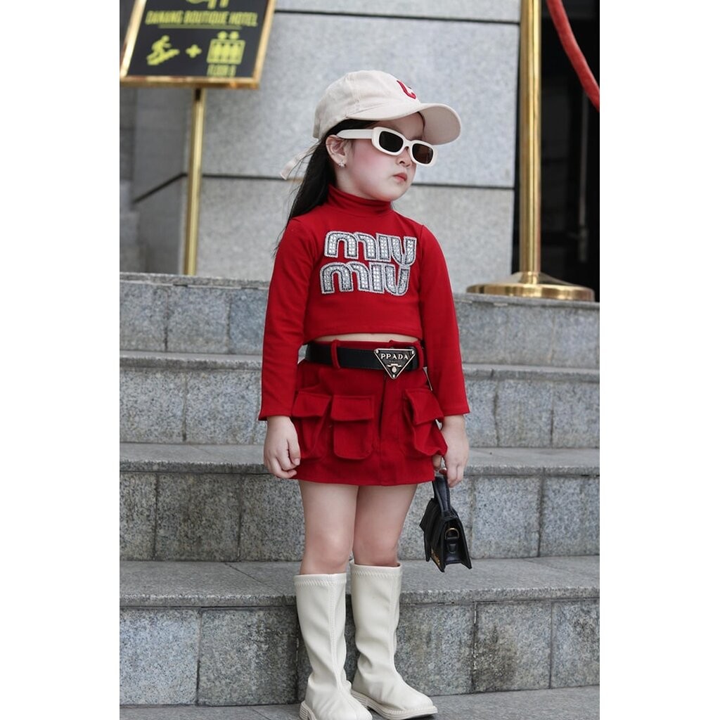 🔥พร้อมส่ง F12.06 set miu miu ชุดเด็กผู้หญิงแฟชั่นเวียดนาม
